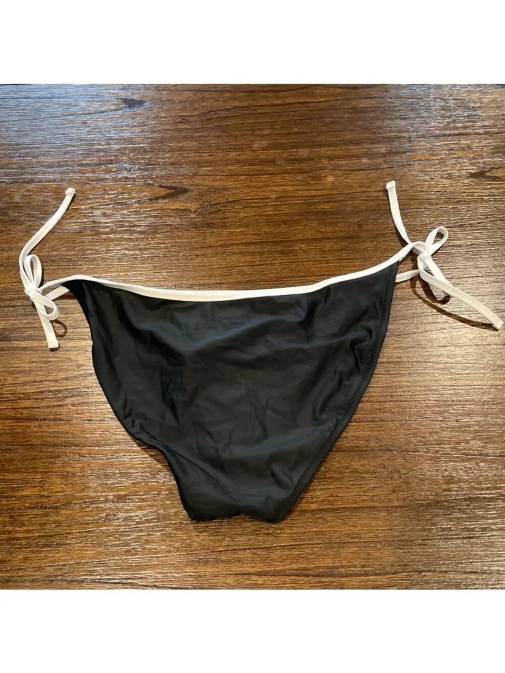 NWT J.Crew String Bikini Bottom XL Black White Contrast-Trim Mid Rise Adjustable